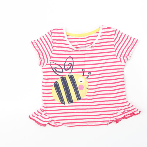 Matalan Girls Red Striped Cotton Basic T-Shirt Size 12 Months Round Neck
