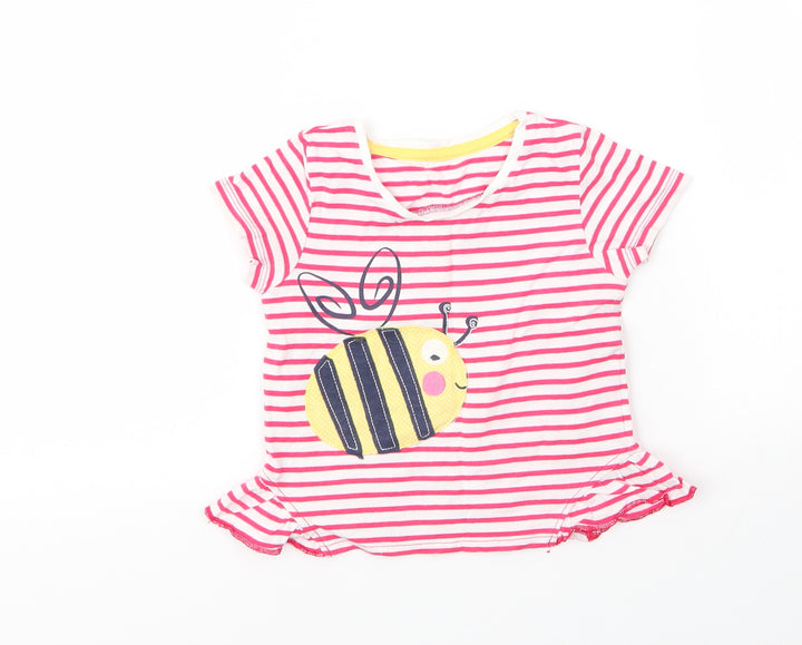 Matalan Girls Red Striped Cotton Basic T-Shirt Size 12 Months Round Neck
