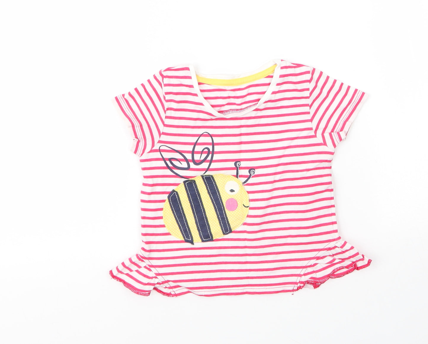 Matalan Girls Red Striped Cotton Basic T-Shirt Size 12 Months Round Neck