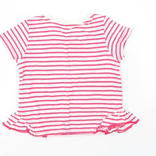 Matalan Girls Red Striped Cotton Basic T-Shirt Size 12 Months Round Neck