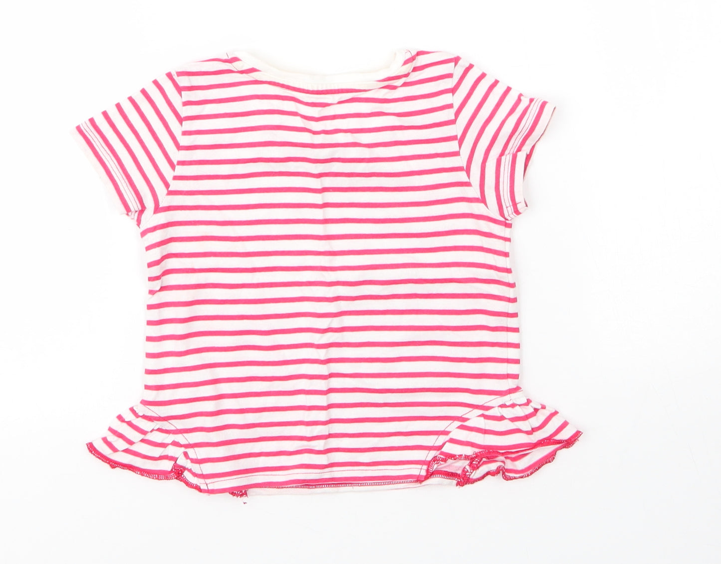 Matalan Girls Red Striped Cotton Basic T-Shirt Size 12 Months Round Neck
