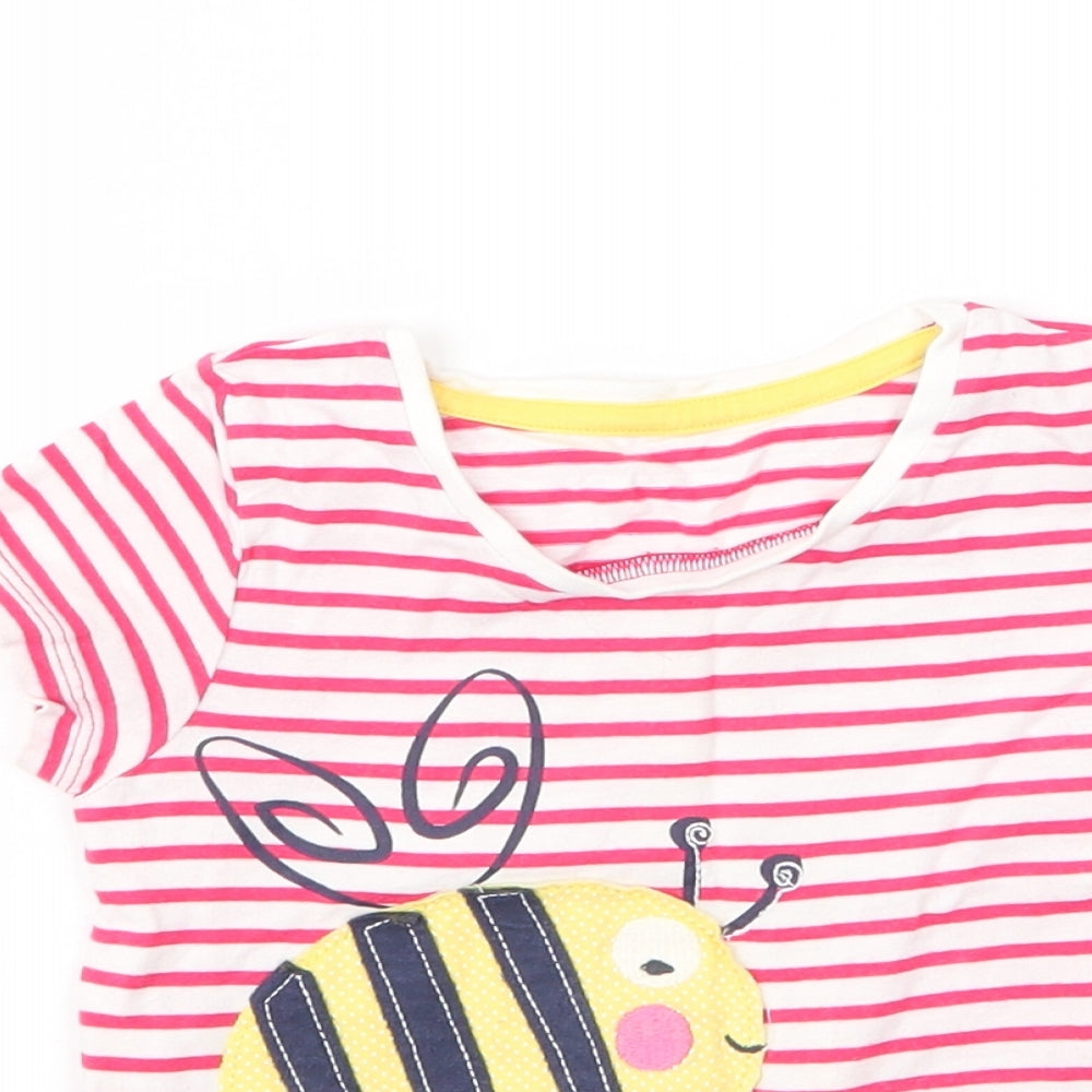 Matalan Girls Red Striped Cotton Basic T-Shirt Size 12 Months Round Neck