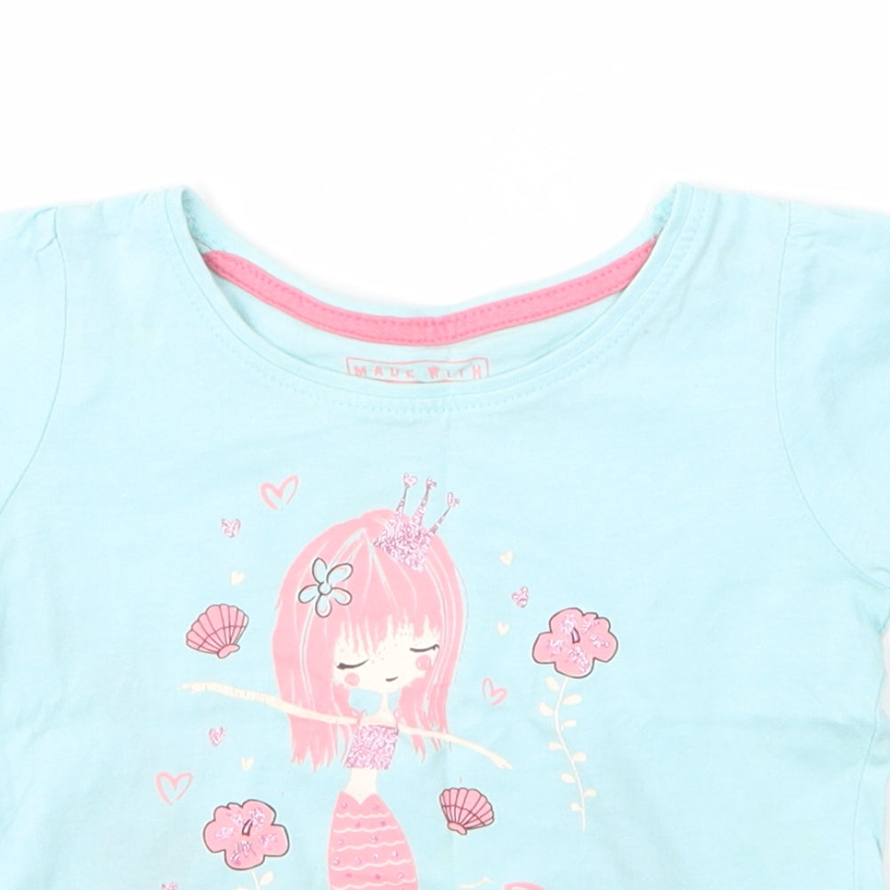 Primark Girls Blue  Cotton Basic T-Shirt Size 9-12 Months Round Neck  - Mermaid