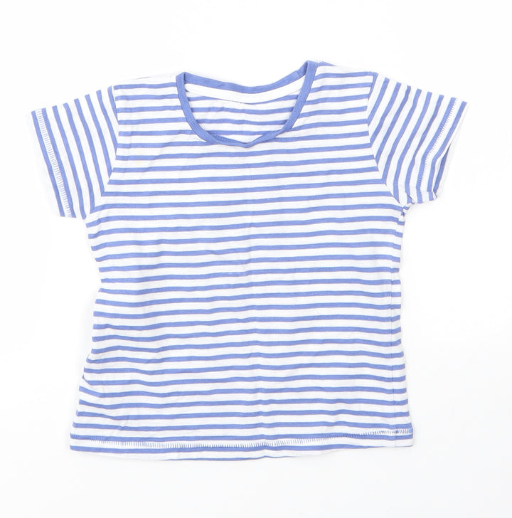 Matalan Girls Blue Striped Cotton Basic T-Shirt Size 12 Months Round Neck