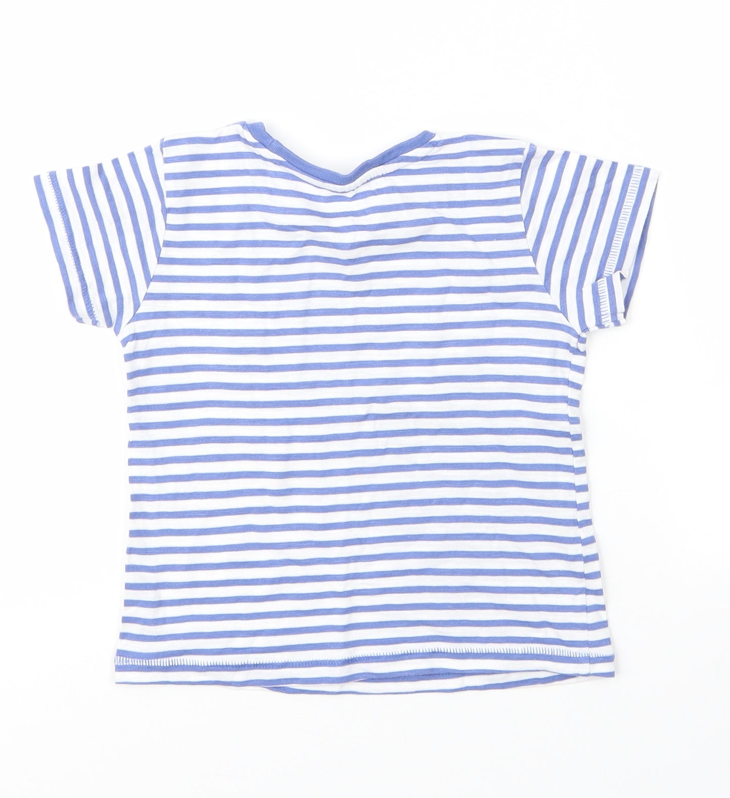 Matalan Girls Blue Striped Cotton Basic T-Shirt Size 12 Months Round Neck