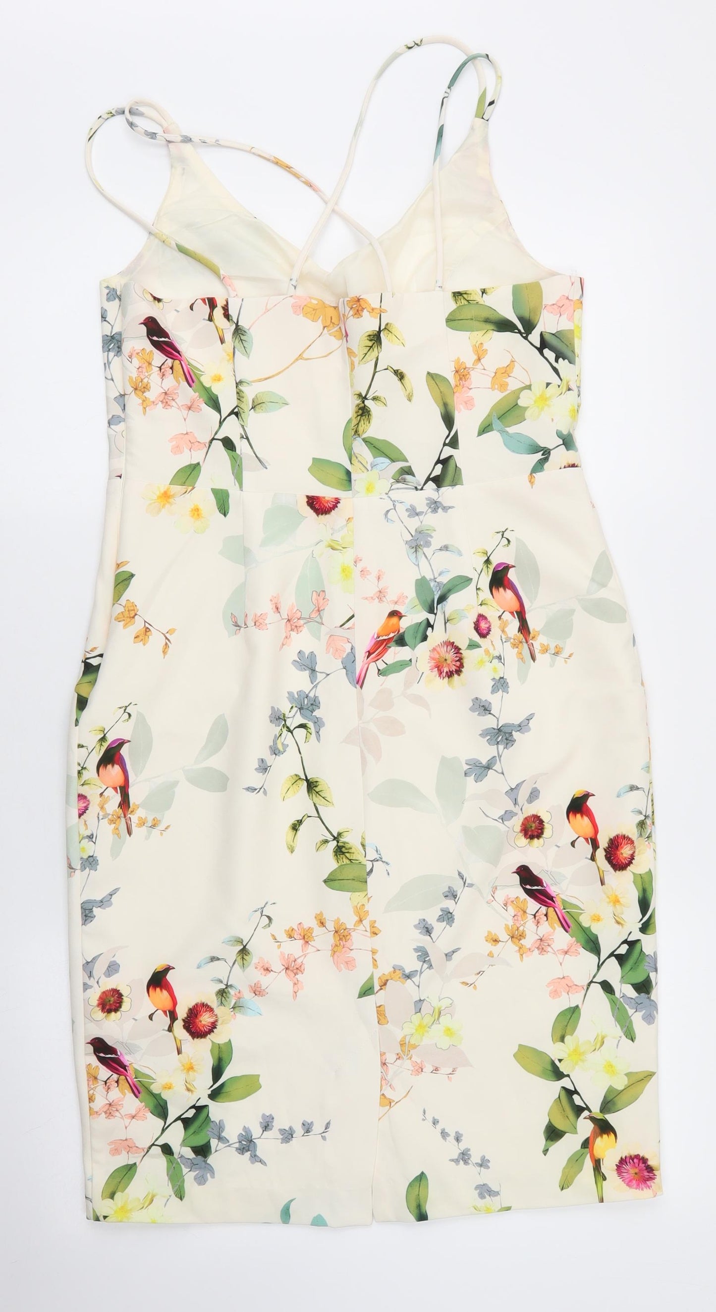 Oasis Womens White Floral Polyester Sheath  Size 12  V-Neck Zip