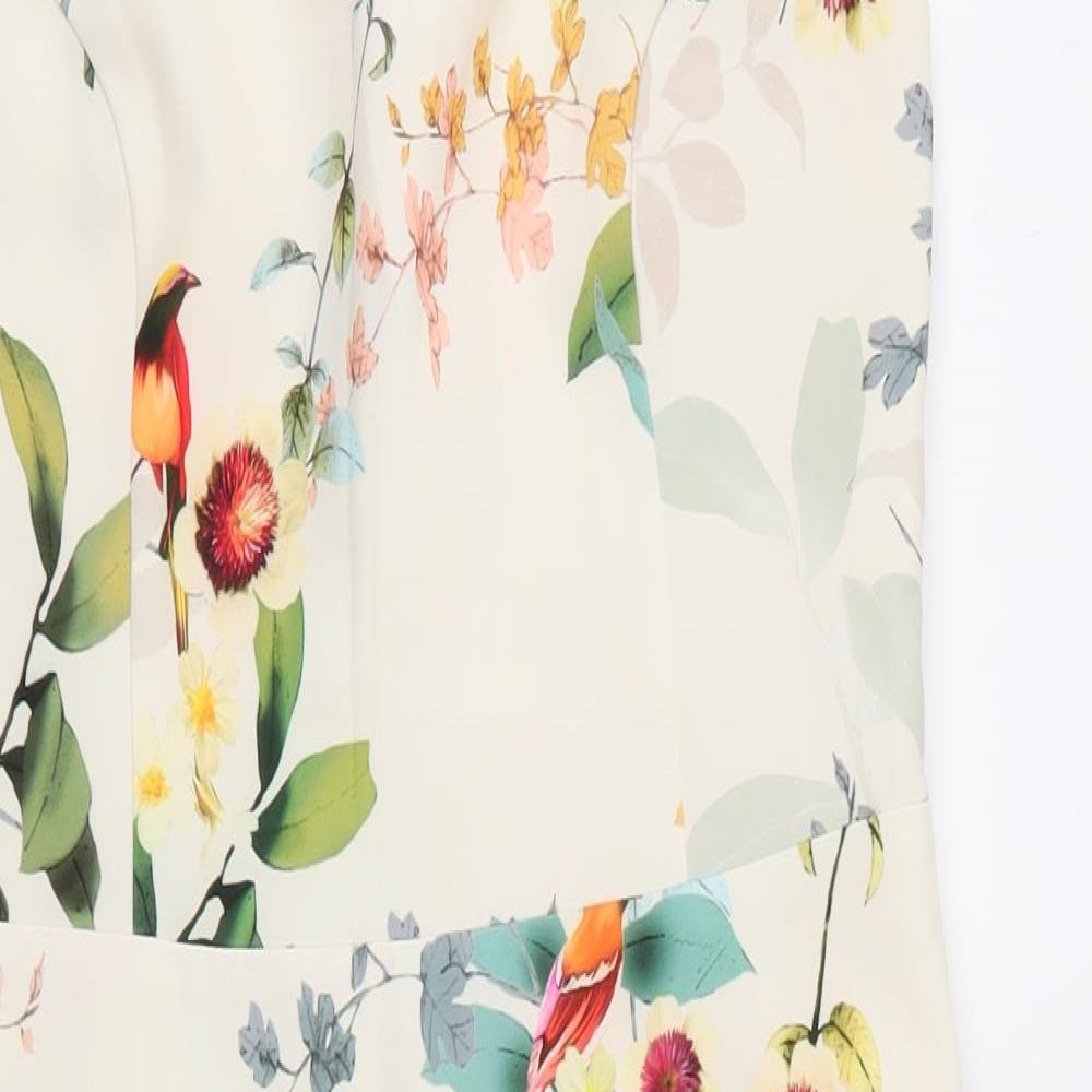 Oasis Womens White Floral Polyester Sheath  Size 12  V-Neck Zip