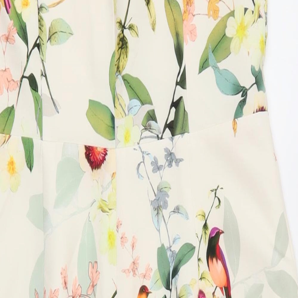 Oasis Womens White Floral Polyester Sheath  Size 12  V-Neck Zip