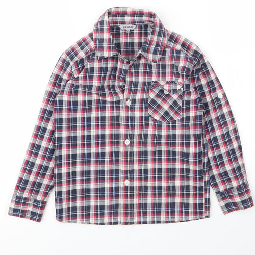Bienzoe Boys Red Plaid Cotton Basic Button-Up Size 5 Years Collared Button