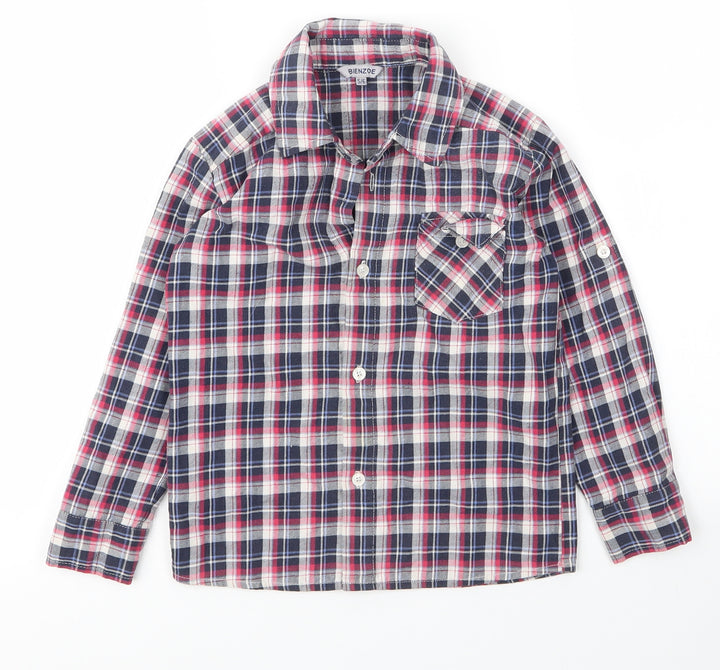 Bienzoe Boys Red Plaid Cotton Basic Button-Up Size 5 Years Collared Button