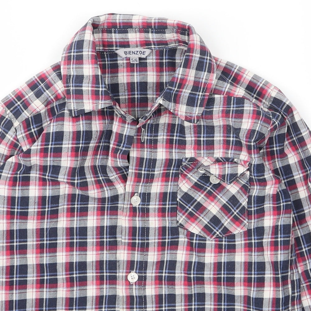 Bienzoe Boys Red Plaid Cotton Basic Button-Up Size 5 Years Collared Button
