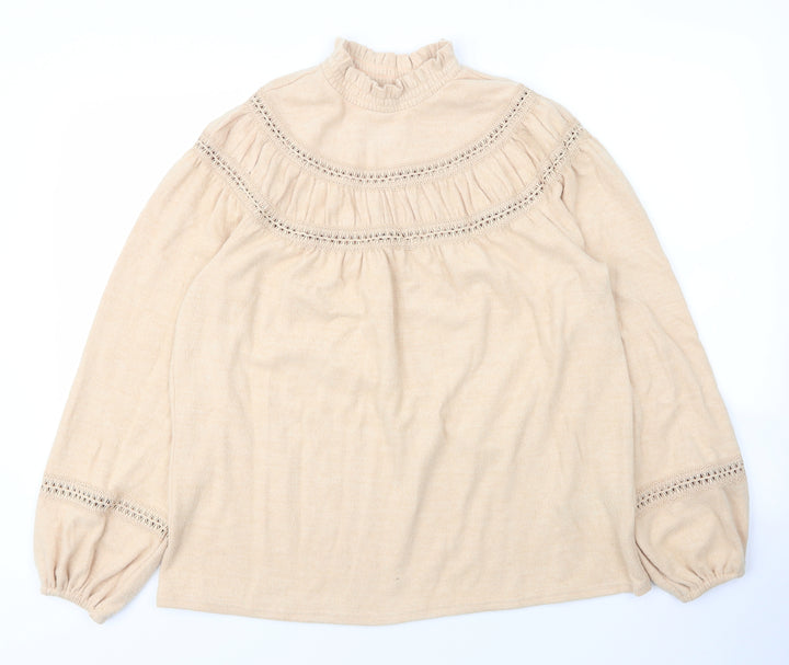 Dorothy Perkins Womens Beige Mock Neck Animal Print Viscose Pullover Jumper Size 12