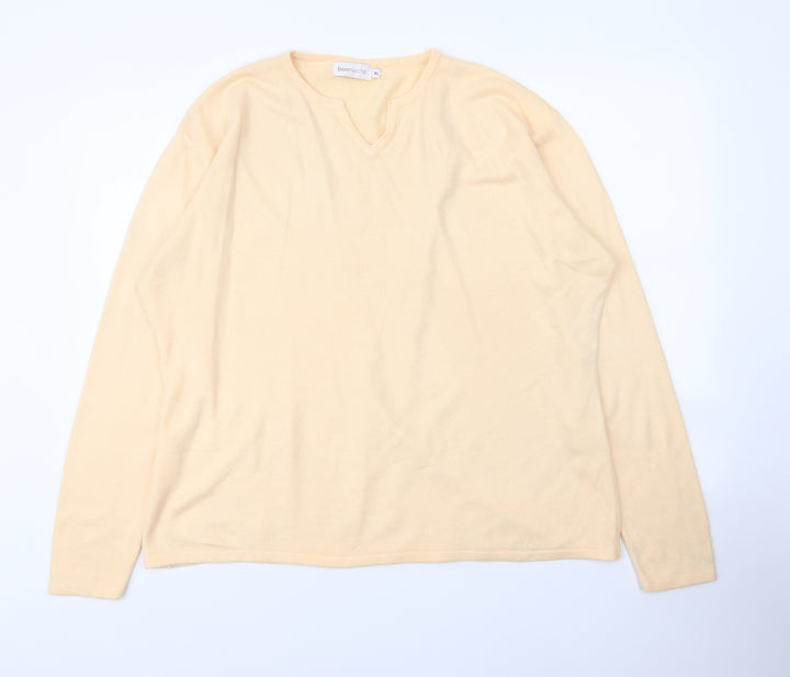 Bonmarché Womens Orange V-Neck Acrylic Pullover Jumper Size XL