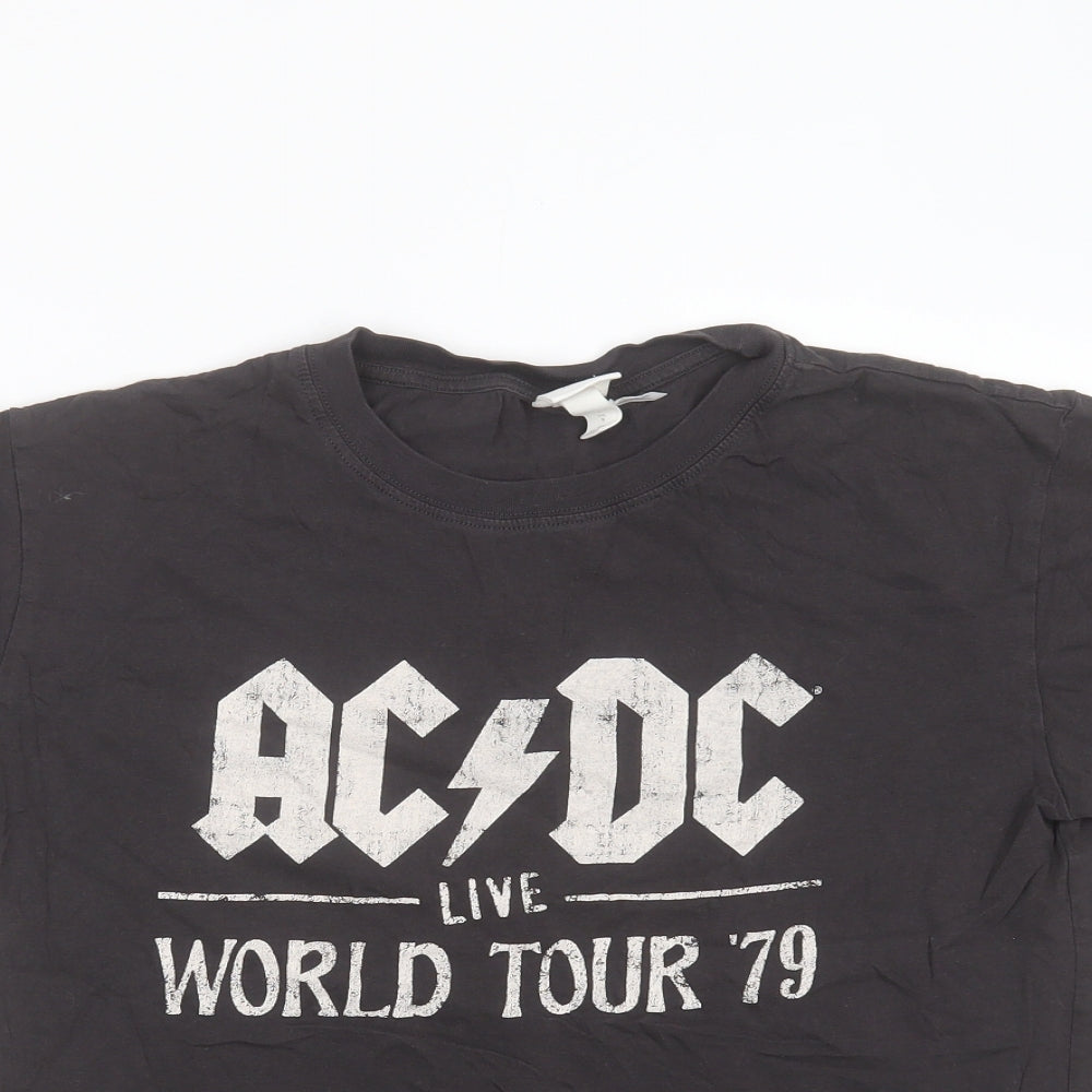 H&M Womens Grey  Cotton Basic T-Shirt Size S Round Neck - ACDC