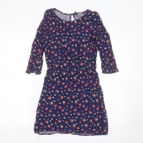 Divided by H&M Womens Blue Floral Viscose Fit & Flare  Size 6  Round Neck