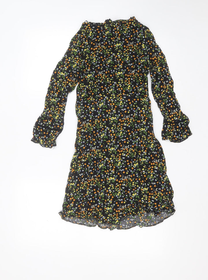 Papaya Womens Black Floral Viscose Shift  Size 8  Round Neck