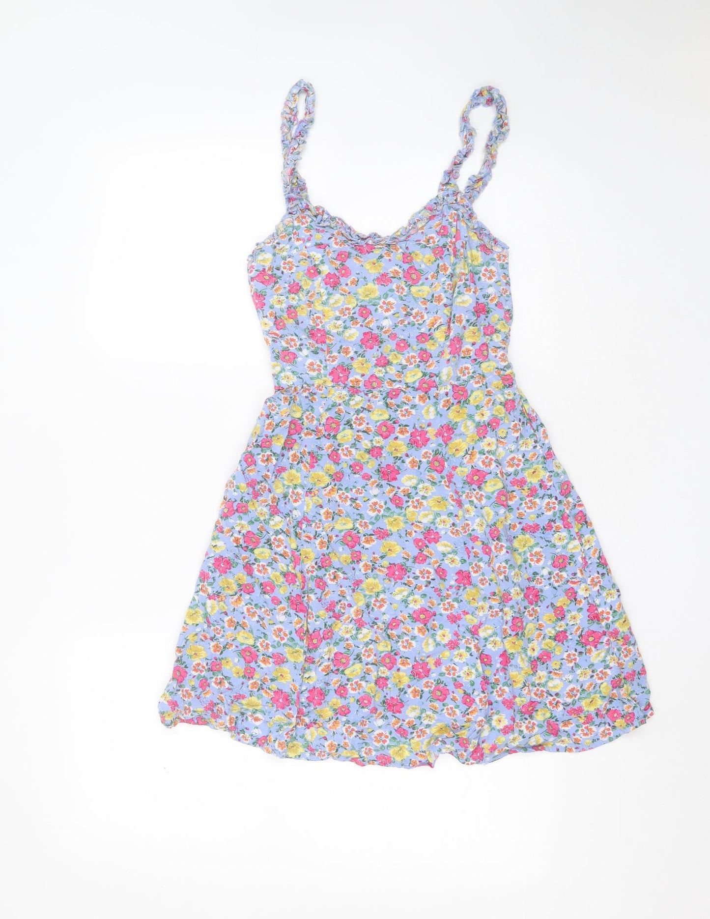 New Look Womens Blue Floral Viscose Mini  Size 8  V-Neck