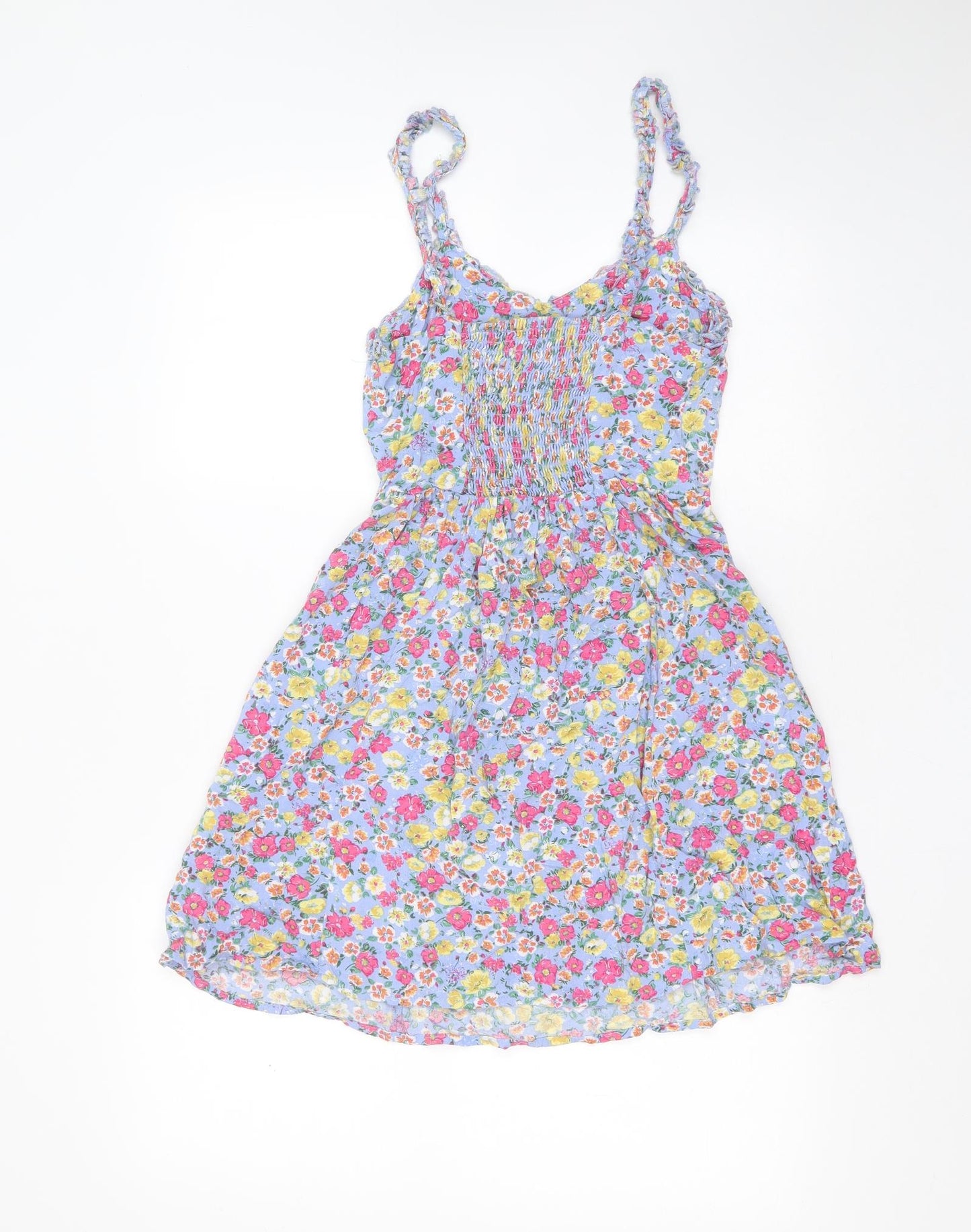 New Look Womens Blue Floral Viscose Mini  Size 8  V-Neck
