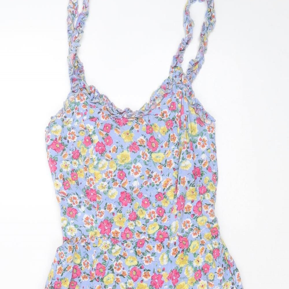 New Look Womens Blue Floral Viscose Mini  Size 8  V-Neck