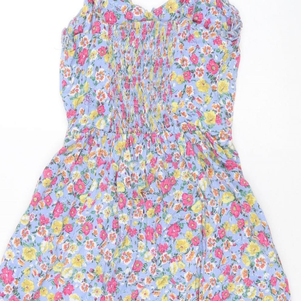 New Look Womens Blue Floral Viscose Mini  Size 8  V-Neck