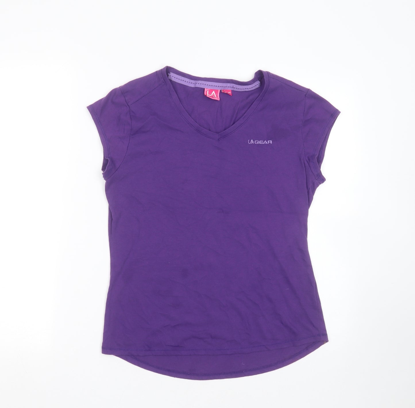 LA Gear Womens Purple  Cotton Blend Basic T-Shirt Size 12 V-Neck