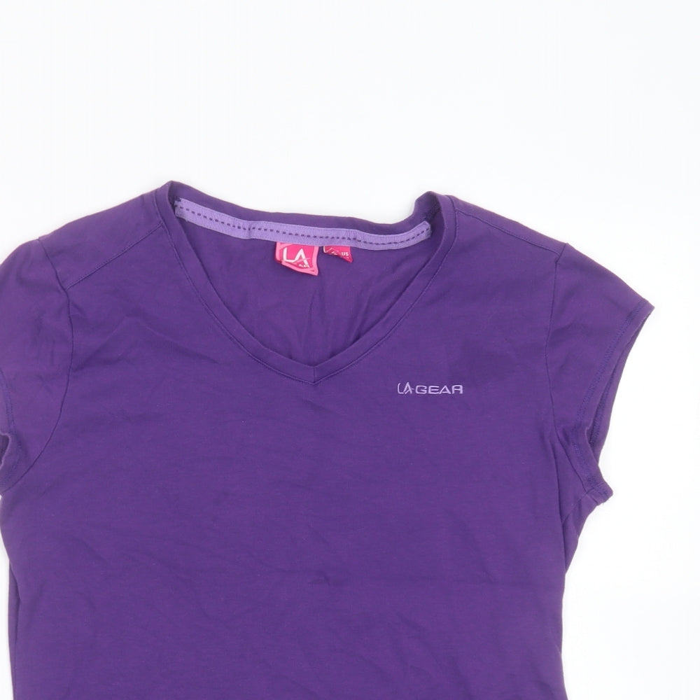 LA Gear Womens Purple  Cotton Blend Basic T-Shirt Size 12 V-Neck