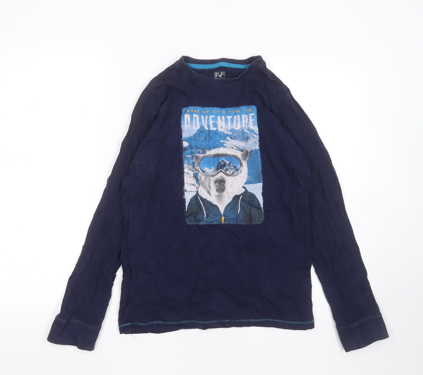 F&F Boys Blue Solid Cotton  Pyjama Top Size 13-14 Years   - polar bear