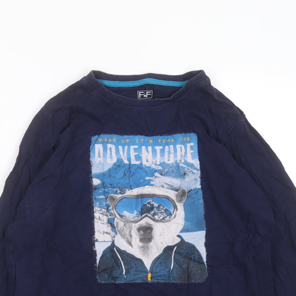 F&F Boys Blue Solid Cotton  Pyjama Top Size 13-14 Years   - polar bear