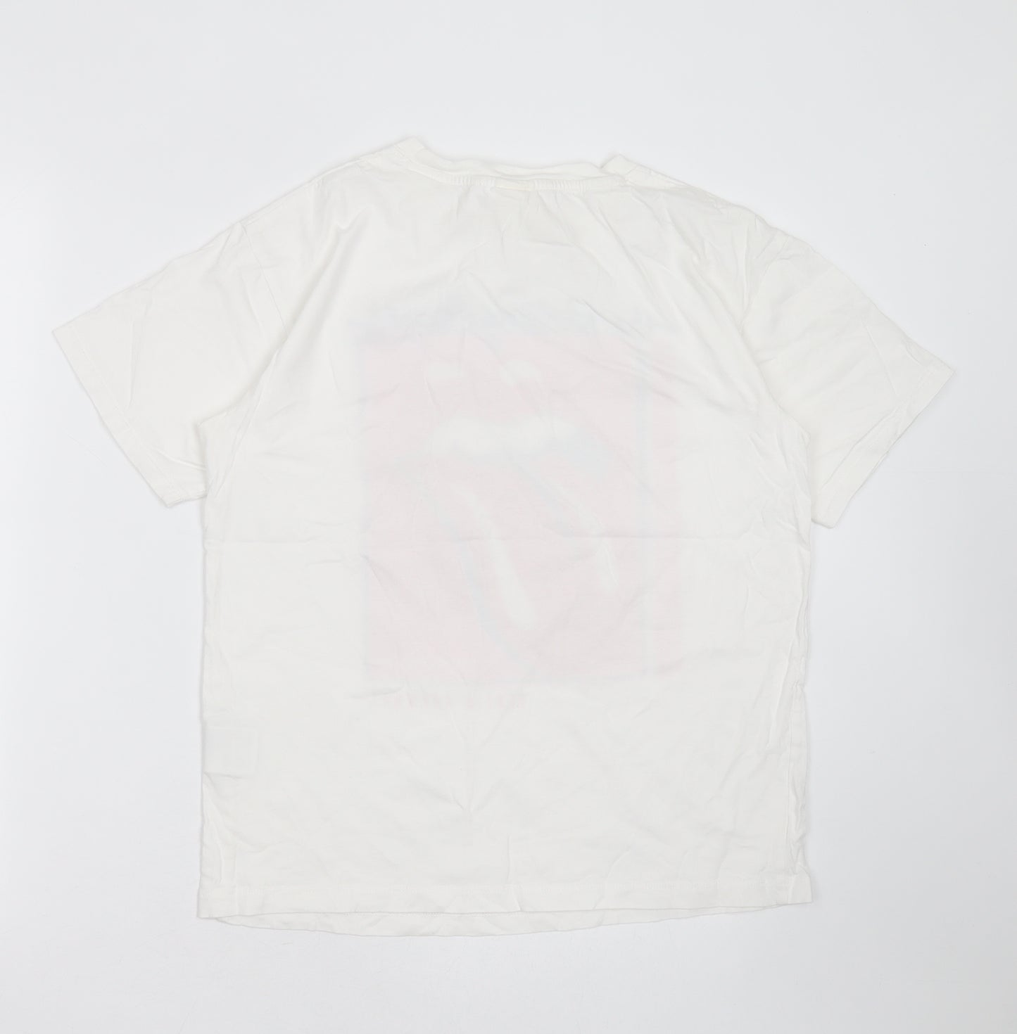 H&M Womens White  Cotton Basic T-Shirt Size S Round Neck - The rolling stones