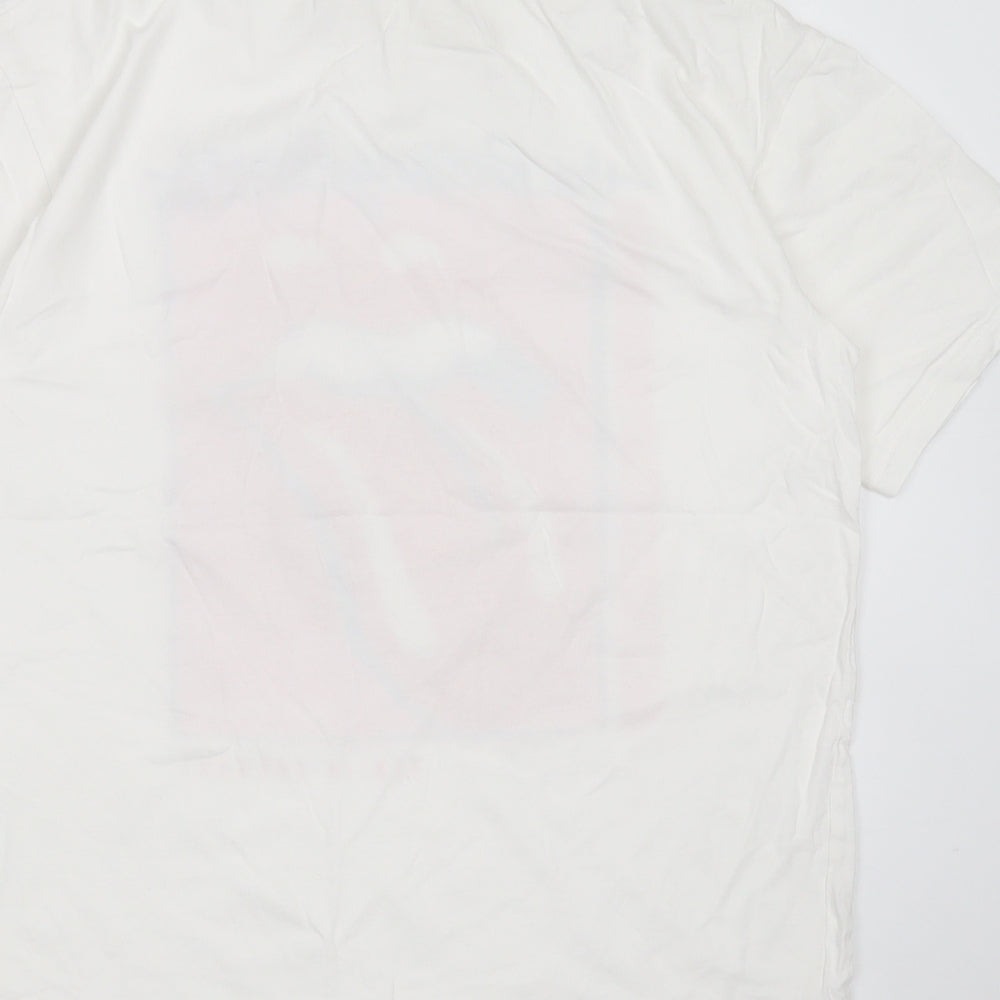H&M Womens White  Cotton Basic T-Shirt Size S Round Neck - The rolling stones