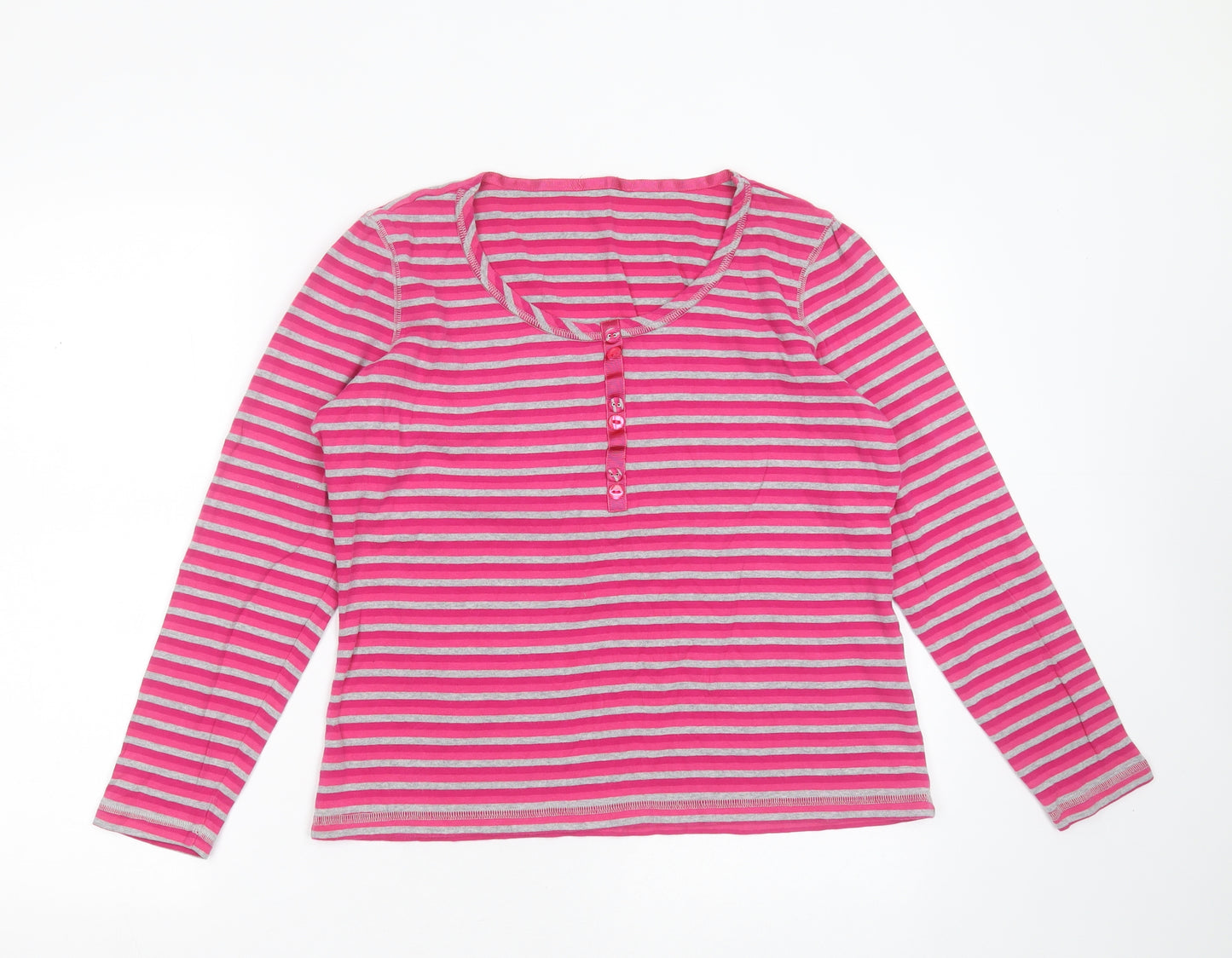 Marks and Spencer Womens Pink Striped Cotton Basic T-Shirt Size M Round Neck