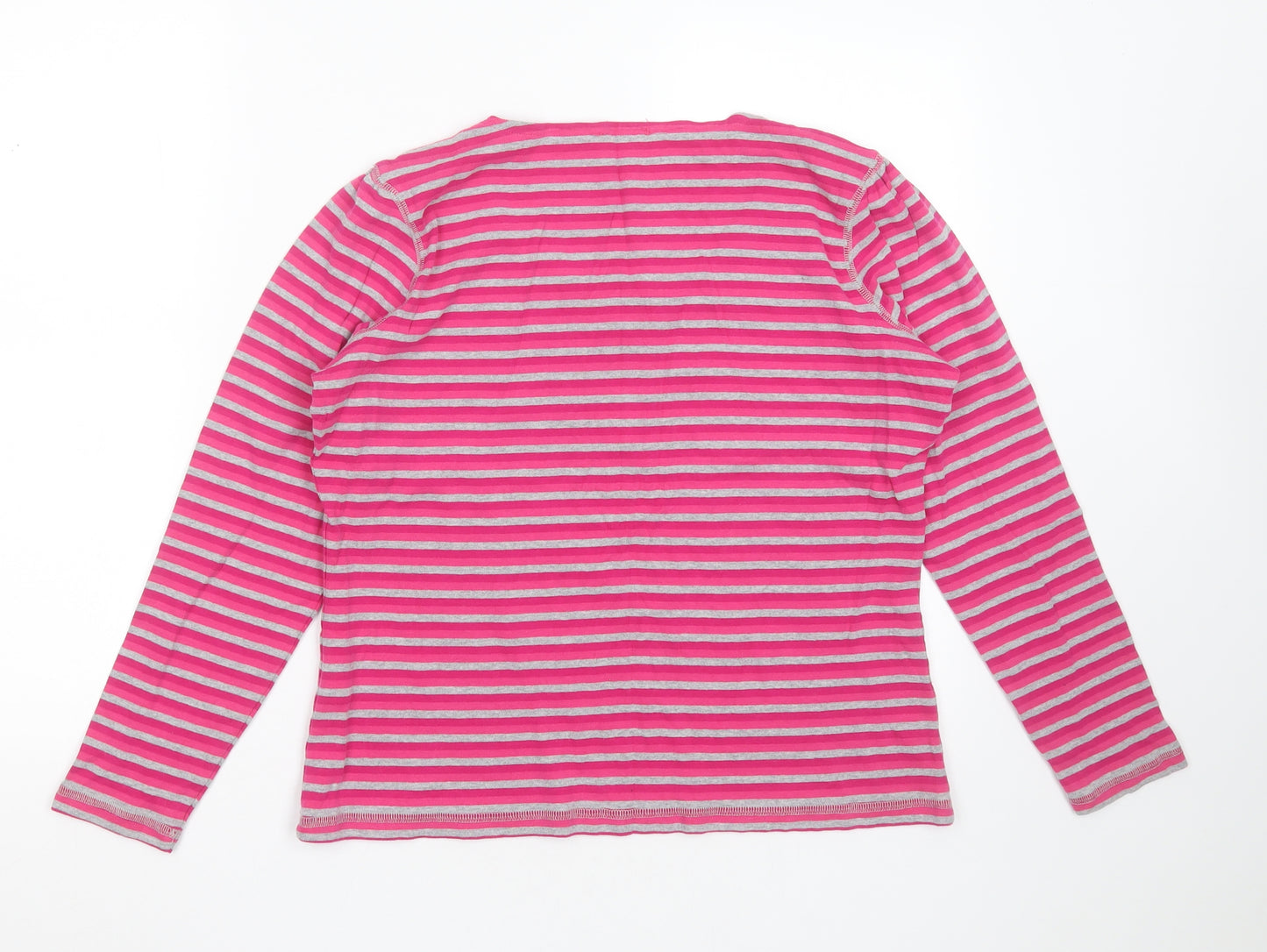 Marks and Spencer Womens Pink Striped Cotton Basic T-Shirt Size M Round Neck