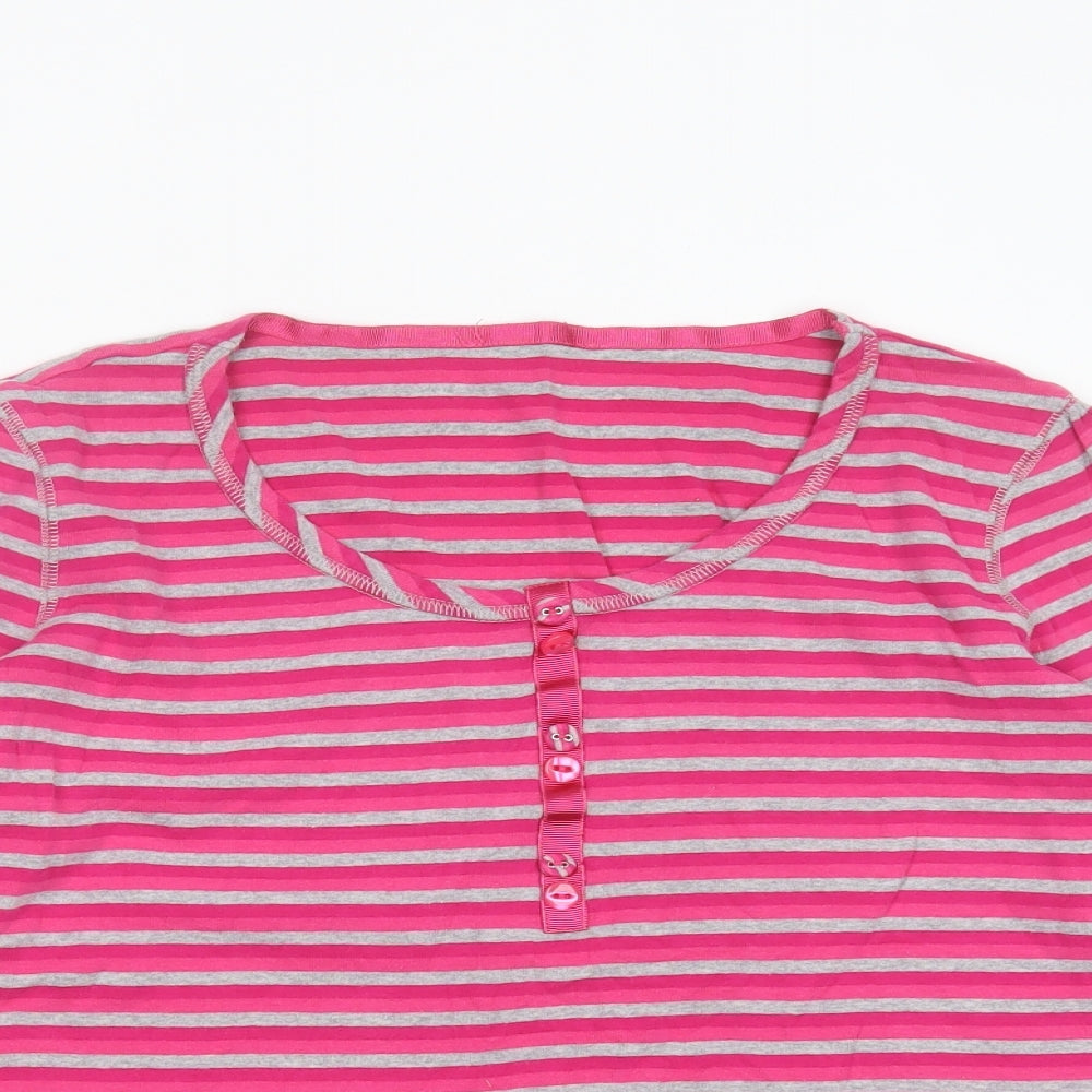 Marks and Spencer Womens Pink Striped Cotton Basic T-Shirt Size M Round Neck