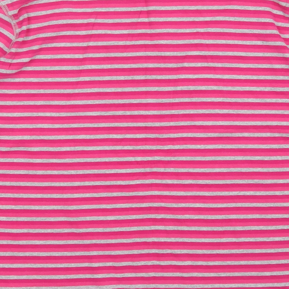 Marks and Spencer Womens Pink Striped Cotton Basic T-Shirt Size M Round Neck