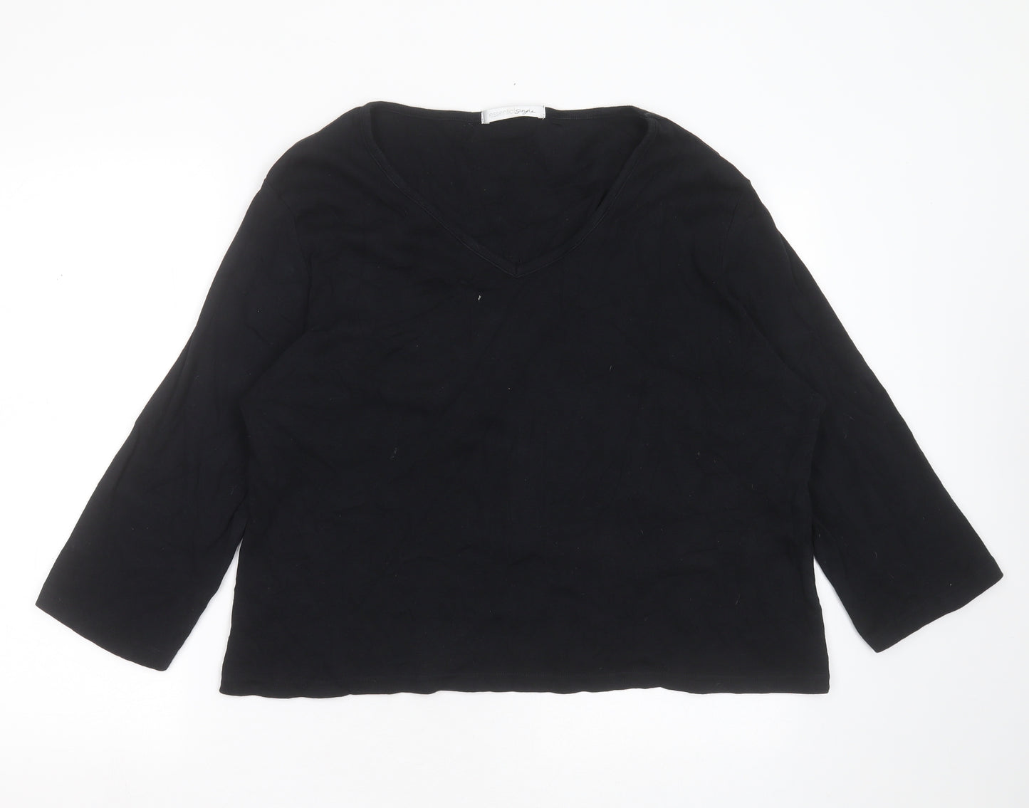 Essential Style Womens Black  Cotton Basic T-Shirt Size 26 V-Neck