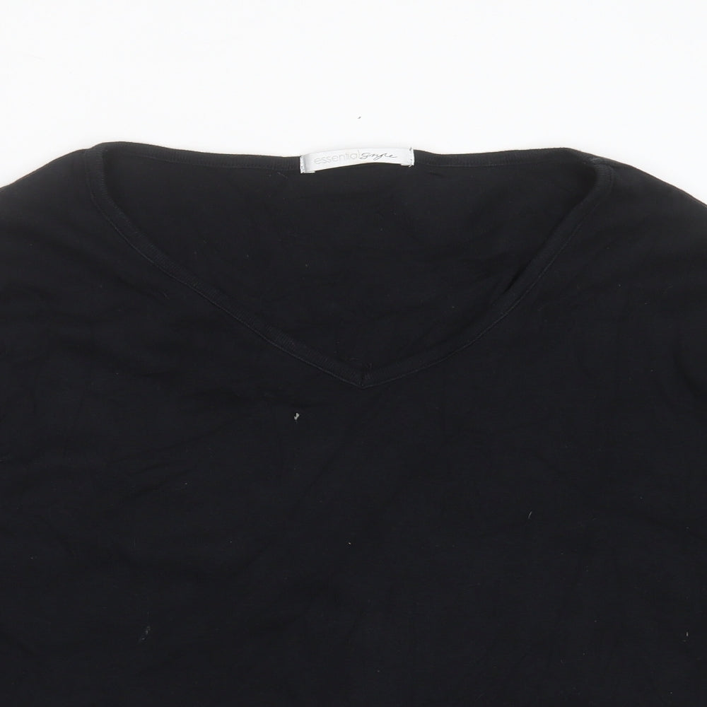 Essential Style Womens Black  Cotton Basic T-Shirt Size 26 V-Neck