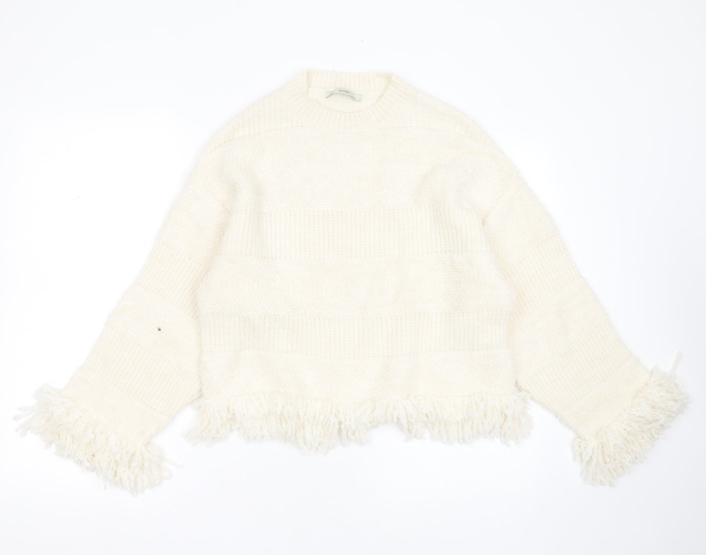 George Womens Ivory Round Neck Striped Acrylic Pullover Jumper Size S