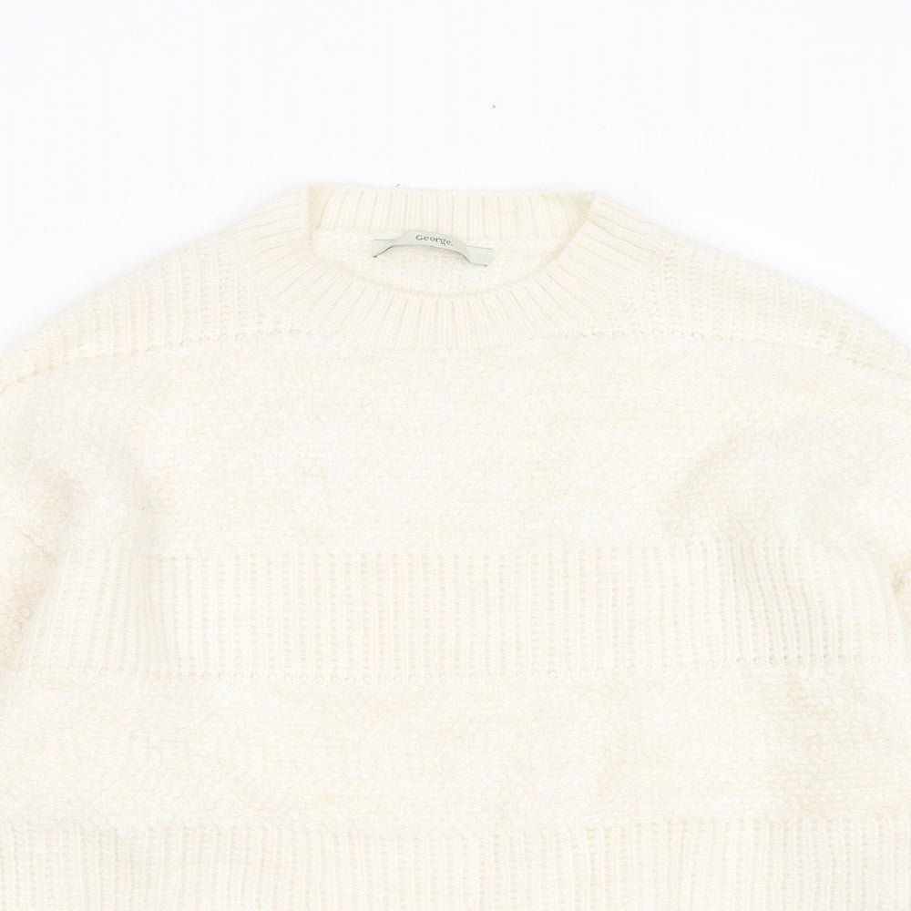 George Womens Ivory Round Neck Striped Acrylic Pullover Jumper Size S