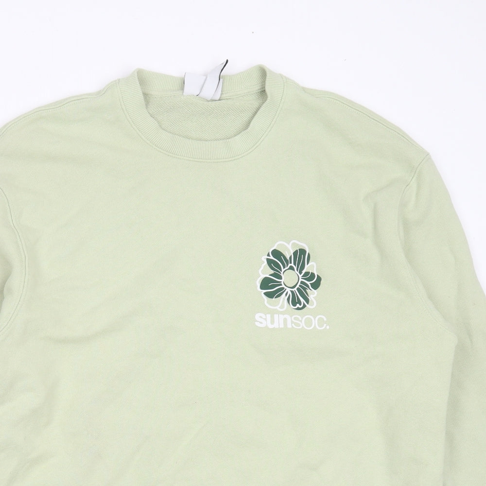 H&M Womens Green  Cotton Pullover Sweatshirt Size M   - floral