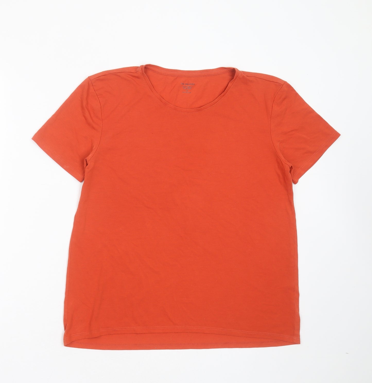 Preworn Womens Orange  Viscose Basic T-Shirt Size 10 Crew Neck
