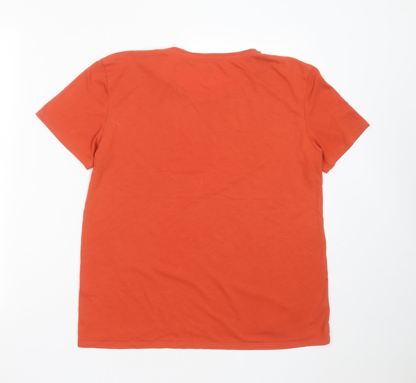 Preworn Womens Orange  Viscose Basic T-Shirt Size 10 Crew Neck