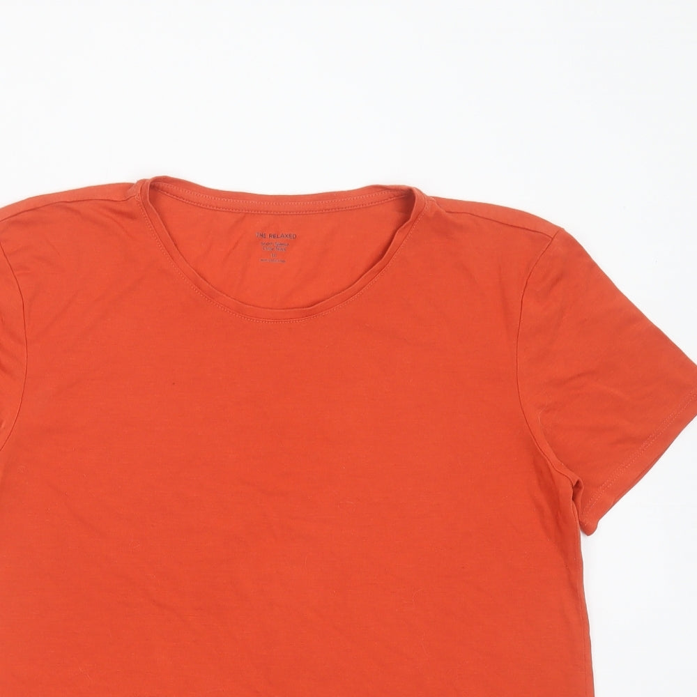 Preworn Womens Orange  Viscose Basic T-Shirt Size 10 Crew Neck