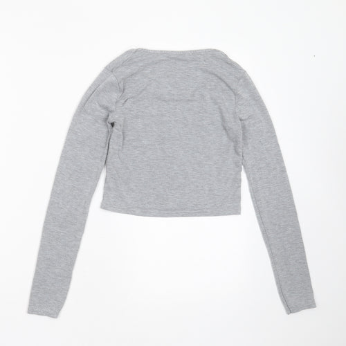Boohoo Womens Grey  Polyester Cropped T-Shirt Size 8 Round Neck