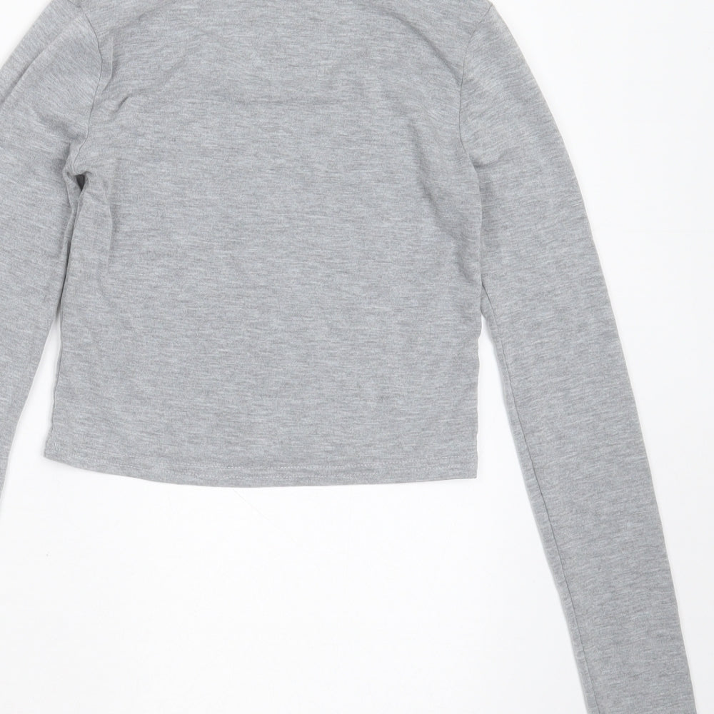 Boohoo Womens Grey  Polyester Cropped T-Shirt Size 8 Round Neck