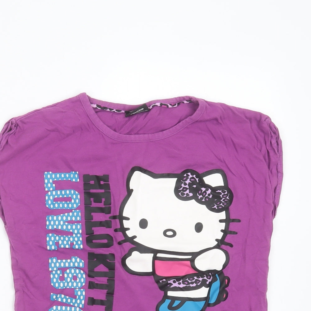 Hello Kitty Girls Purple  Cotton Basic T-Shirt Size 10 Years Round Neck  - hello kitty