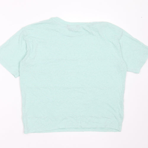 Marks and Spencer Womens Green Striped Polyester Blend Basic T-Shirt Size 10 Round Neck - lace detail
