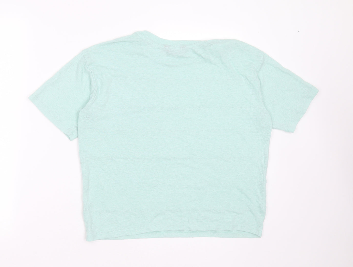 Marks and Spencer Womens Green Striped Polyester Blend Basic T-Shirt Size 10 Round Neck - lace detail