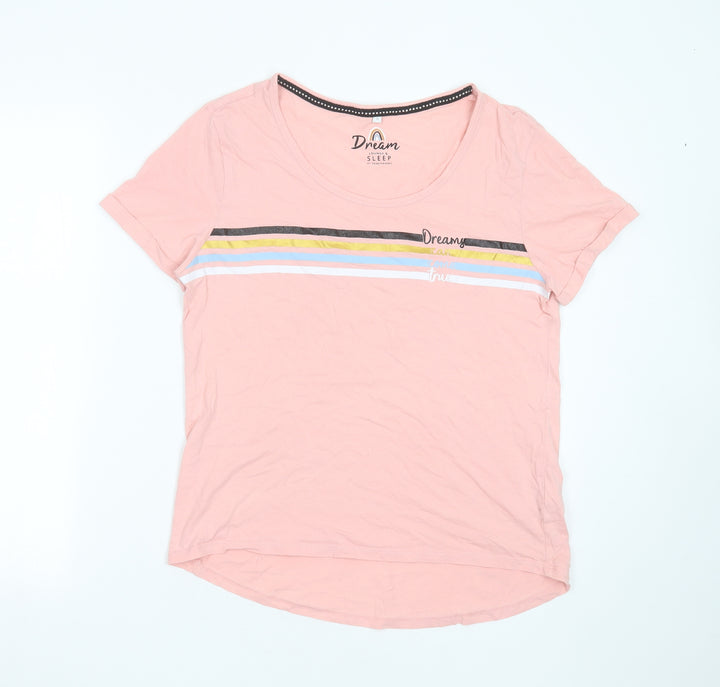Debenhams Womens Pink Striped Cotton Top Pyjama Top Size 12 - Dreams Can Come True