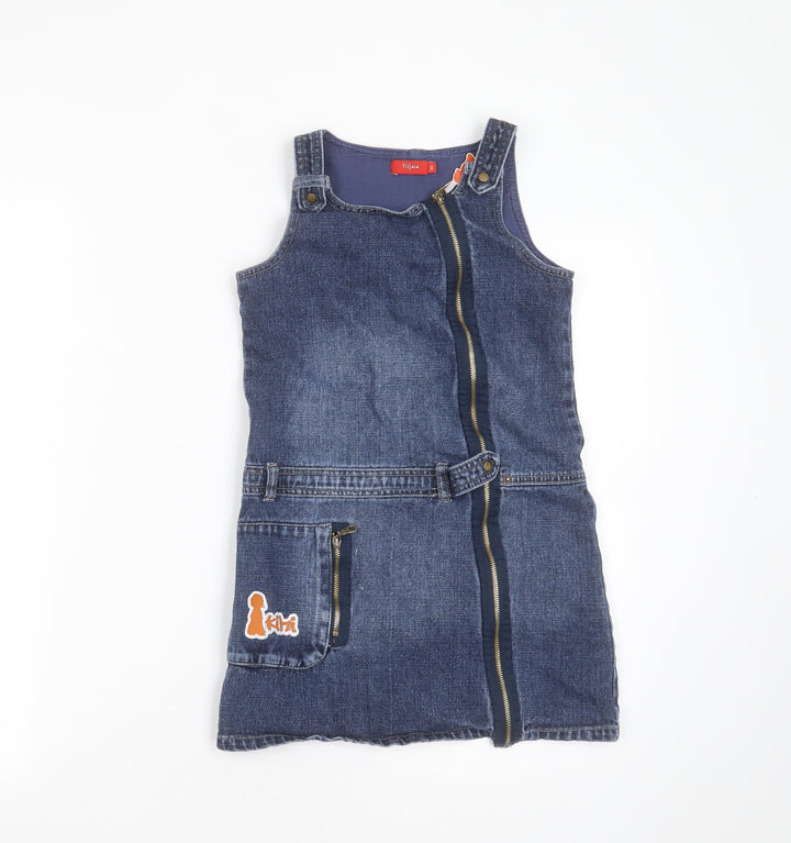 TISSAIA Girls Blue Cotton Shift Size 8 Years Round Neck