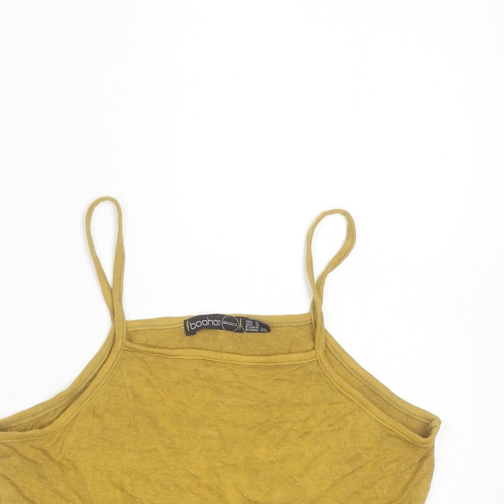 Boohoo Womens Yellow  Viscose Cropped T-Shirt Size 8 Square Neck - mustard colour